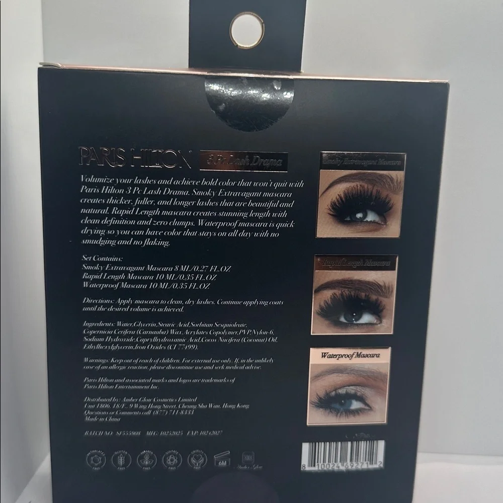 💎NWT Paris Hilton 3 Pc Lash Drama Mascara Gift Set Smoky,Rapid-length,waterproof